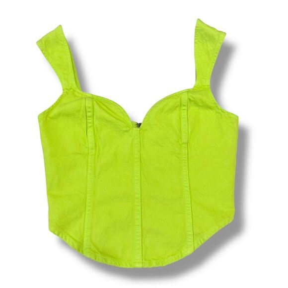 Mara Hoffman Milla Cropped Denim Top Lime Green Sweetheart Organic Cotton Size 0 - Picture 3 of 8